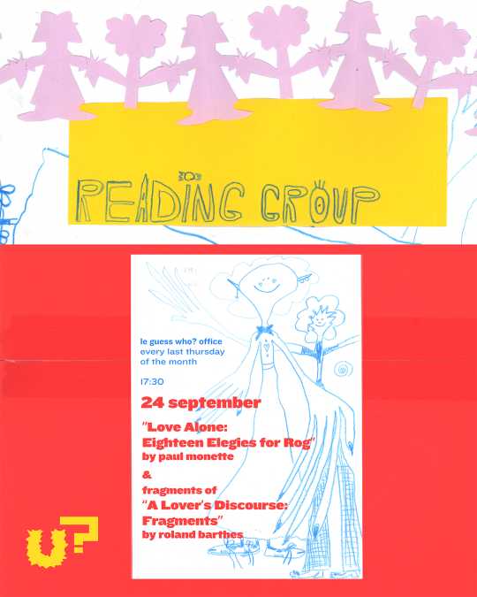 Reading Group: ‘Love Alone: Eighteen Elegies for Rog’ & ‘A Lover’s Discourse: Fragments’